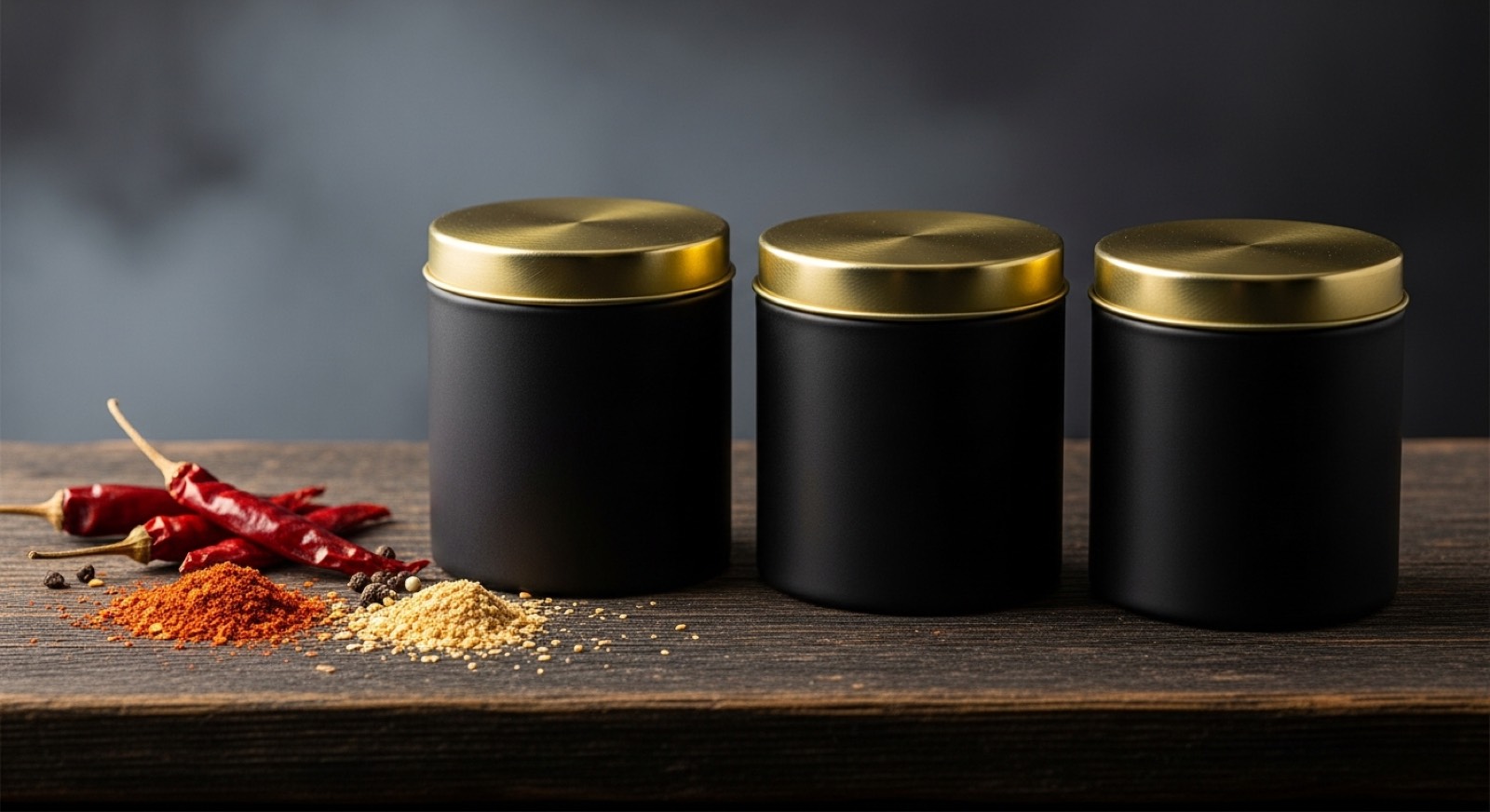 Trio of Ankerbusch spice tins on wood